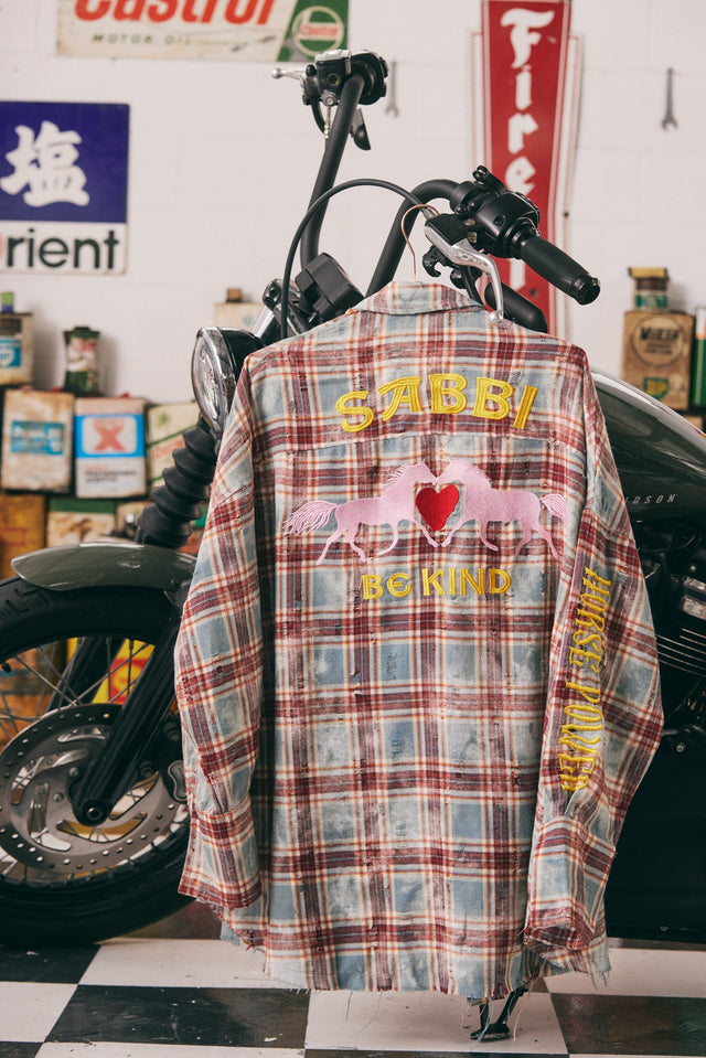 SABBI | The Horse Power Distressed Flannel Shirt Burgundy