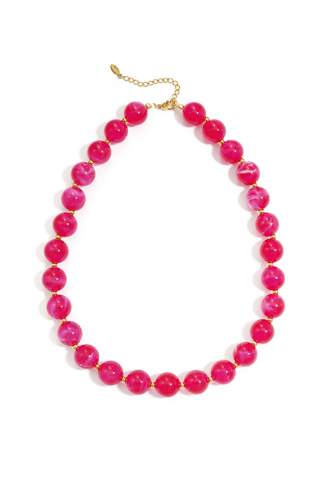 Kralen ketting | Gouden kraaltjes | Dark pink