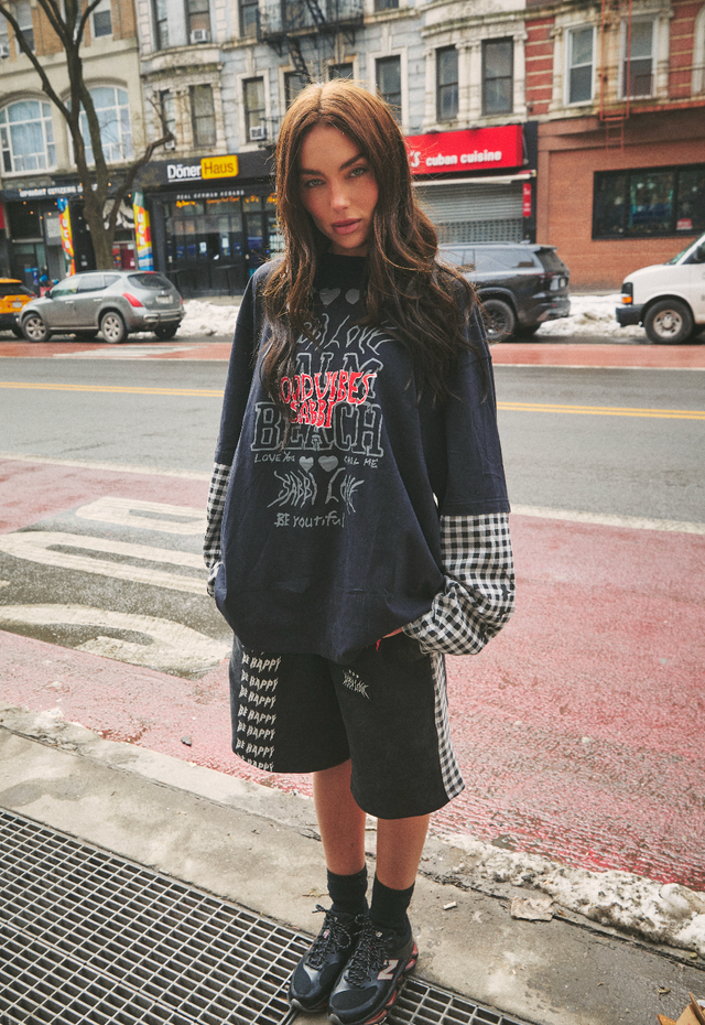 SABBI | The Be Happy Gingham Long sleeve tee| Black