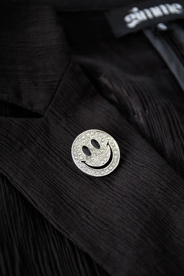 Broche| Smiley| Zwart & Zilver - wonder & melon - wonder & melon