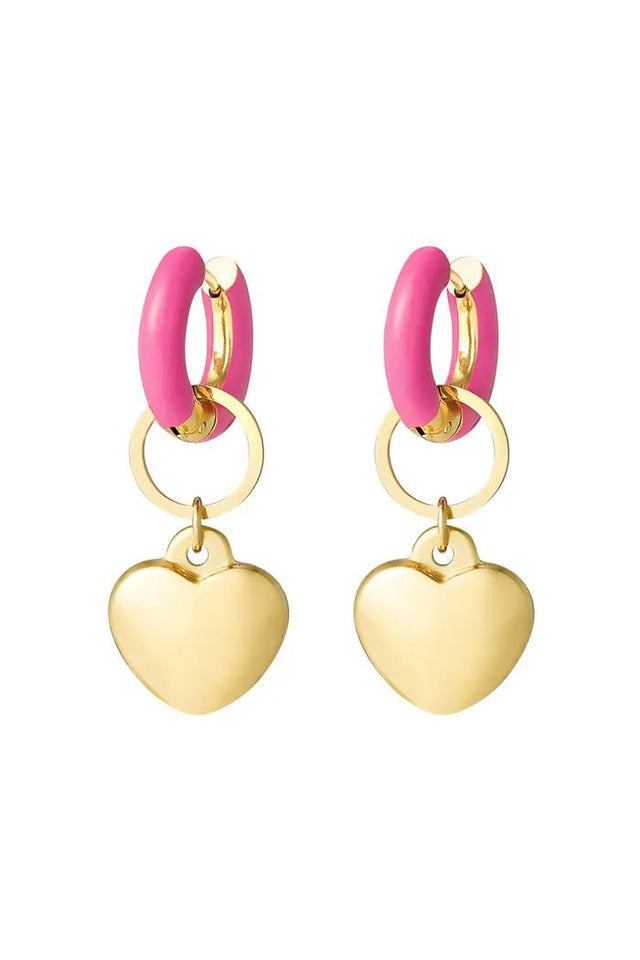 Gekleurde oorbel met hart | Roze | Stainless Steel - wonder & melon - wonder & melon
