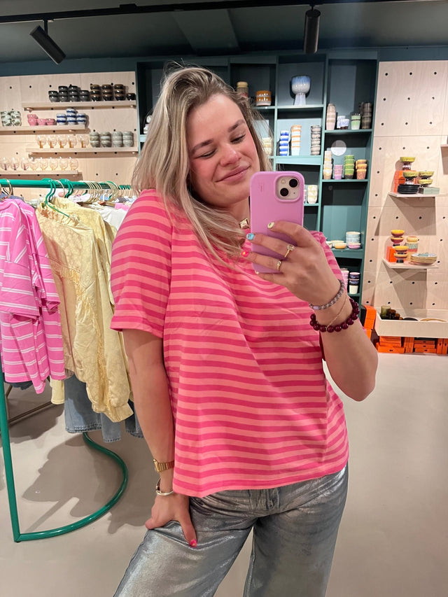 Gestreept T-Shirt | Fuchsia/Pink - wonder & melon - wonder & melon