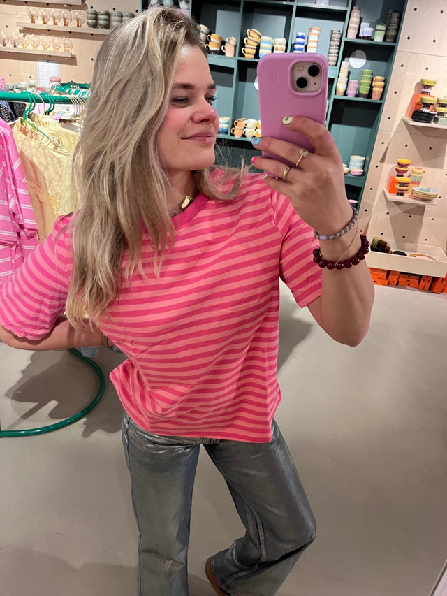 Gestreept T-Shirt | Fuchsia/Pink - wonder & melon - wonder & melon