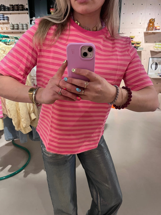 Gestreept T-Shirt | Fuchsia/Pink - wonder & melon - wonder & melon