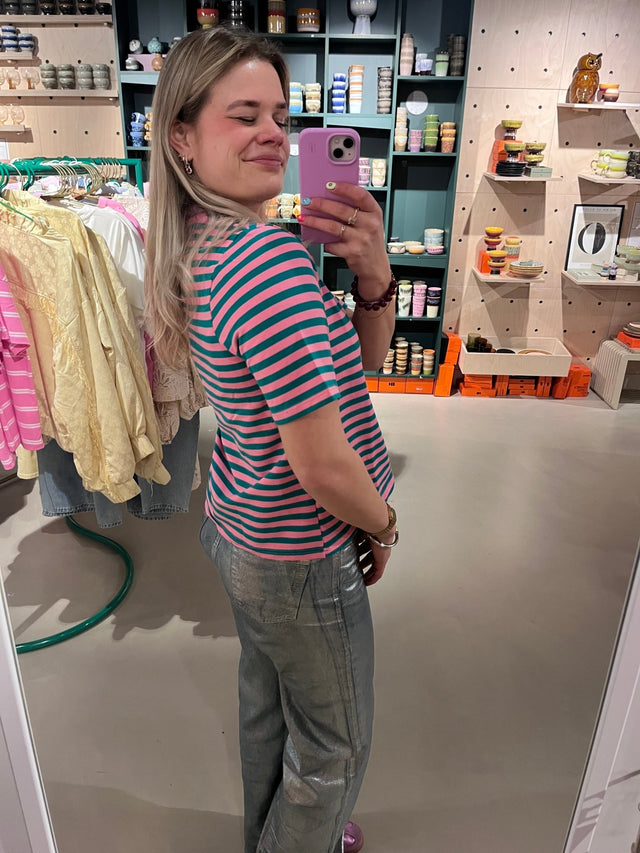 Gestreept T-Shirt | Green/Pink - wonder & melon - wonder & melon