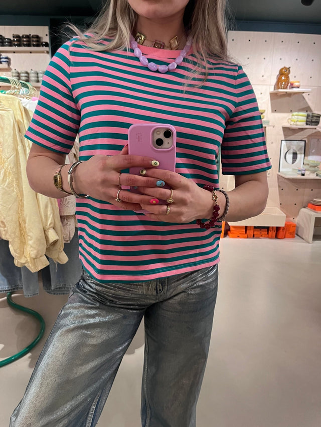 Gestreept T-Shirt | Green/Pink - wonder & melon - wonder & melon
