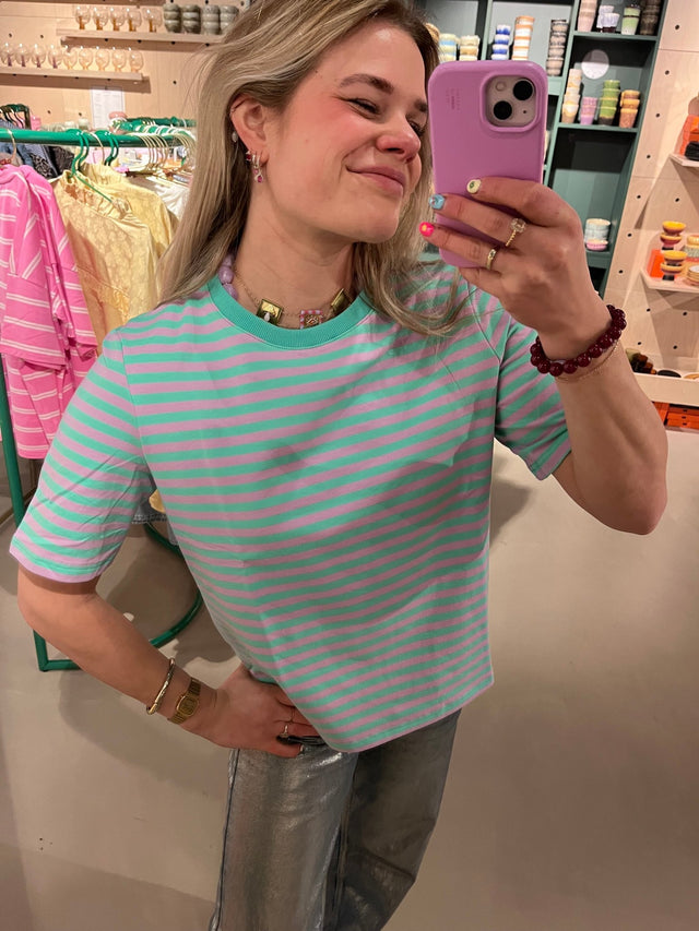 Gestreept T-Shirt |Mint/Lila - wonder & melon - wonder & melon