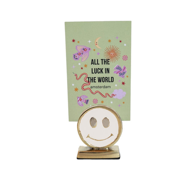 Kaarthouder Smiley Wit | Mini - All the luck in the world - wonder & melon
