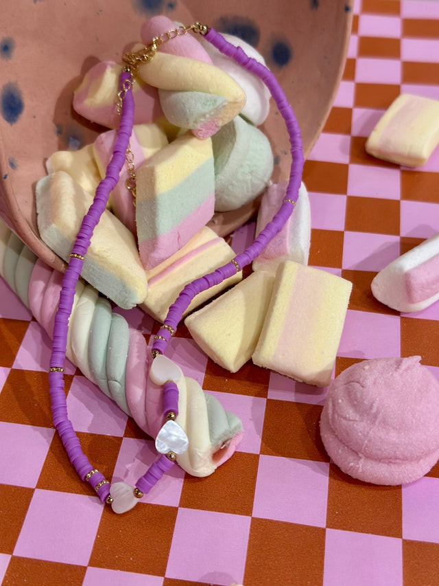 Kids Ketting | Paars met witte harten - wonder & melon - wonder & melon