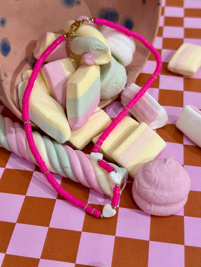 Kids Ketting | Roze met witte harten - wonder & melon - wonder & melon