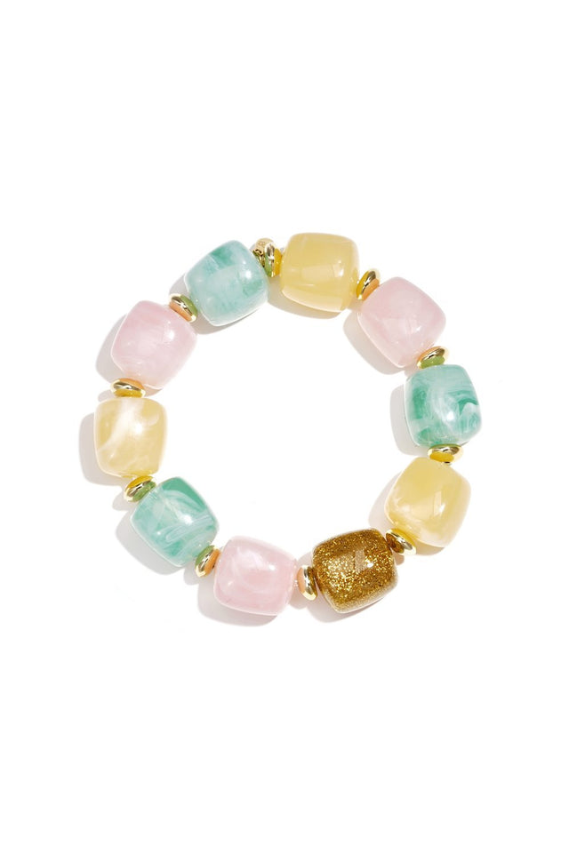 Kralen armband met glitter kraal | Blauw/Rozs - wonder & melon - wonder & melon