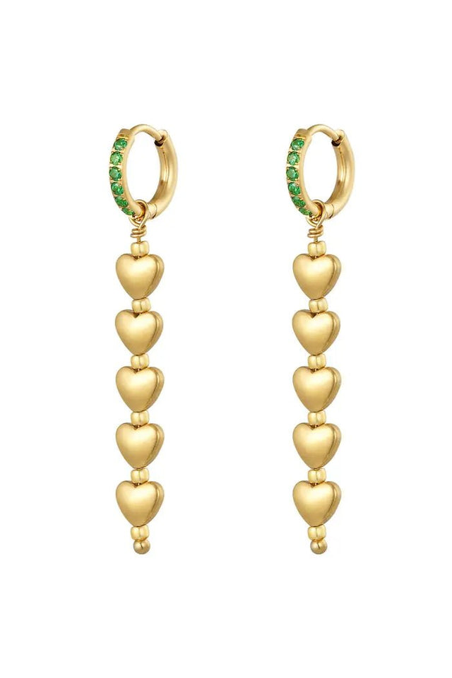 Oorbel hartjes en groene steentjes | Goudkleurig-Groen | Stainless Steel - wonder & melon - wonder & melon