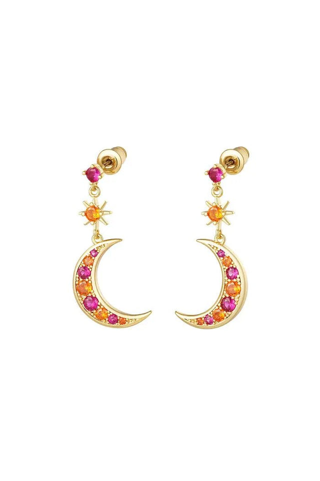 Oorbel maan | Goudkleurig-Fuchsia | Gold Plated - wonder & melon - wonder & melon