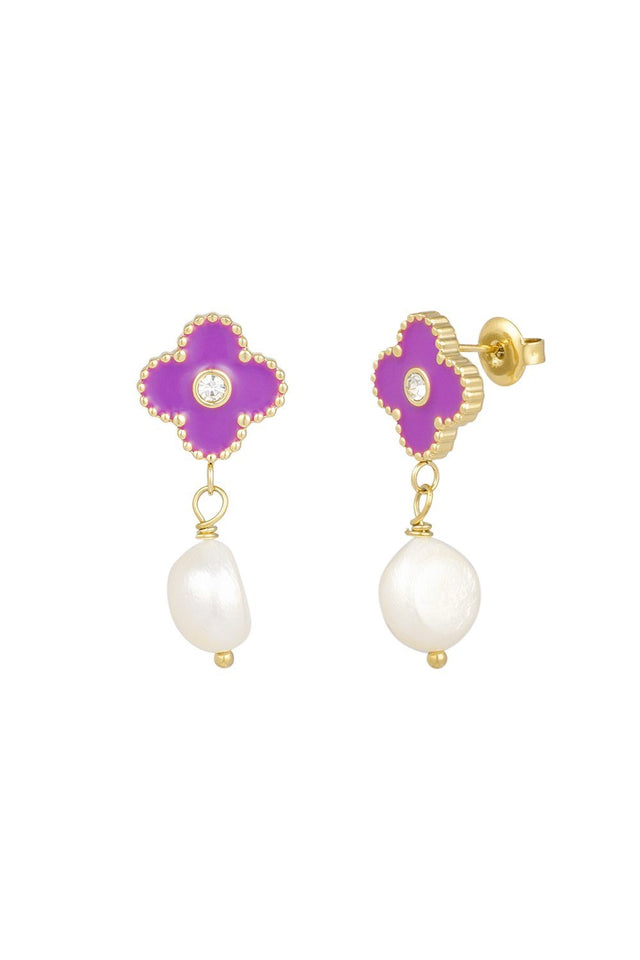 Oorbel met bloem en parel - wonder & melon - wonder & melon