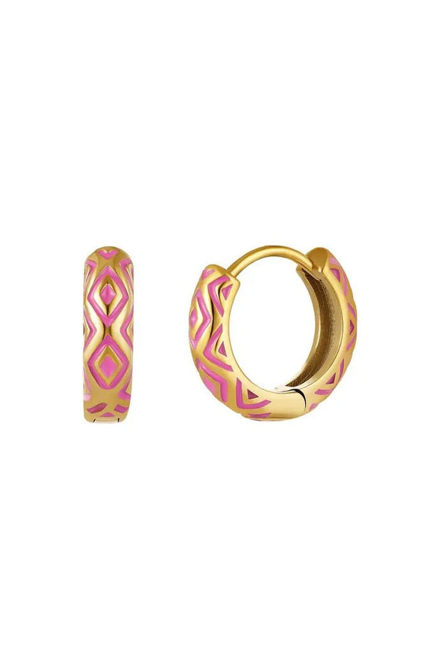 Oorbel met print | Goudkleurig-Fuchsia | Stainless Steel - wonder & melon - wonder & melon