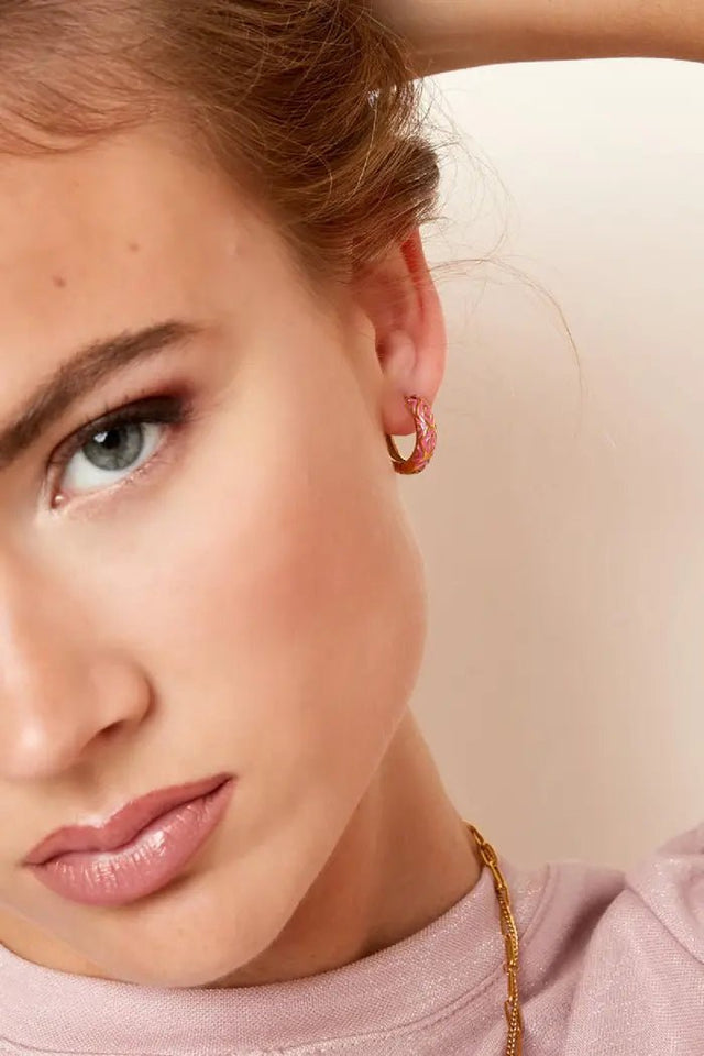 Oorbel met print | Goudkleurig-Fuchsia | Stainless Steel - wonder & melon - wonder & melon