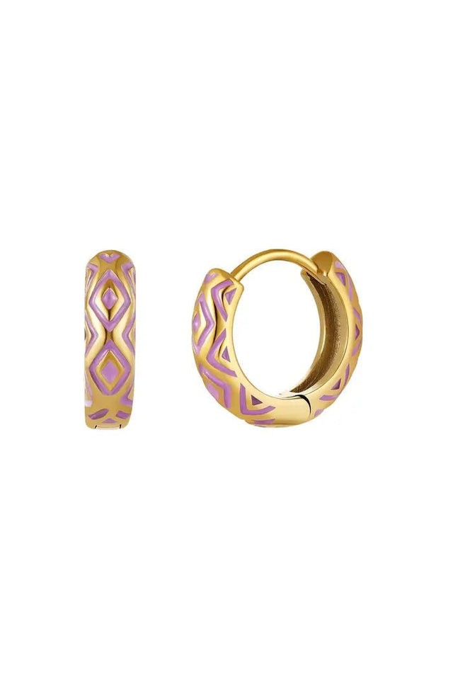 Oorbel met print | Goudkleurig-Paars | Stainless Steel - wonder & melon - wonder & melon