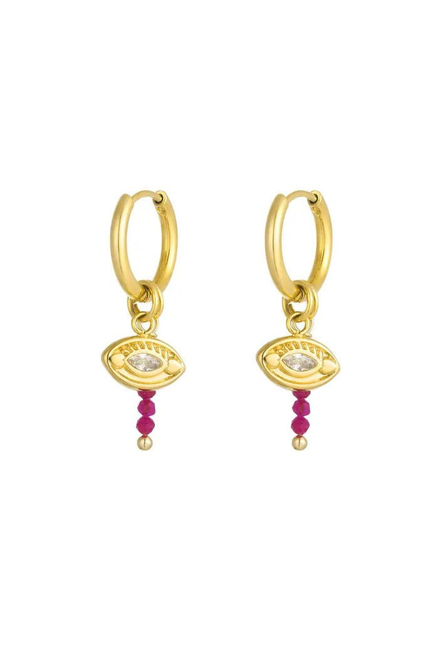 Oorbel oog | Goudkleurig-Fuchsia| Stainless Steel - wonder & melon - wonder & melon