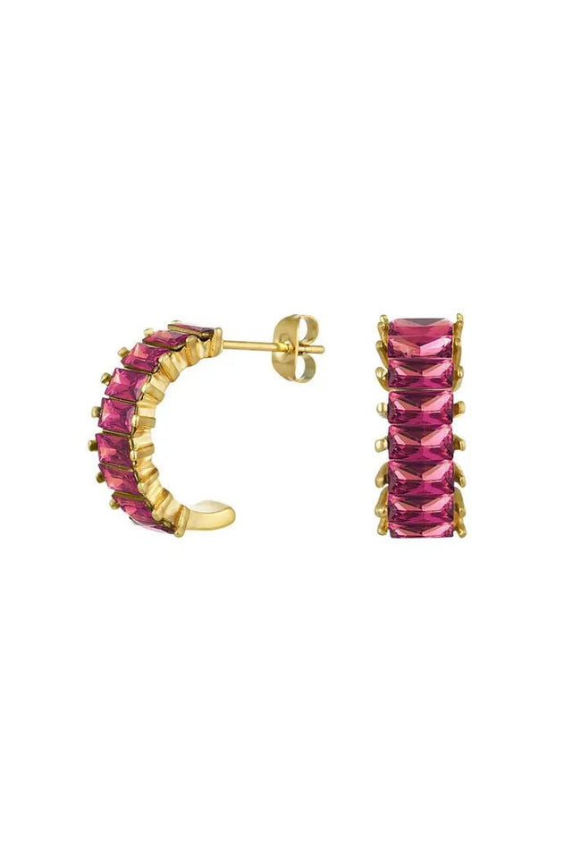 Oorbel Roze zirkoon stenen | Goudkleurig-Roze | Stainless Steel - wonder & melon - wonder & melon
