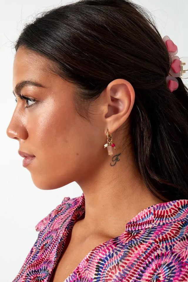 Oorbel Witte steen met parel | Goudkleurig-Wit| Stainless steel - wonder & melon - wonder & melon