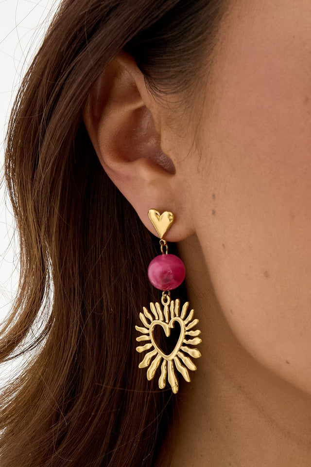 Oorbellen | Roze steen | Hartje/Zon - wonder & melon - wonder & melon