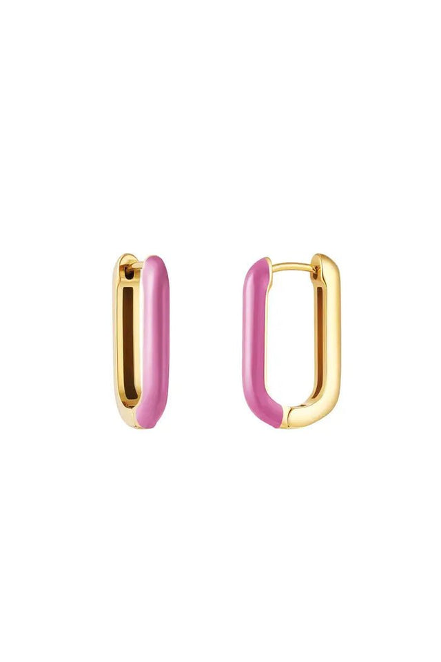 Ovalen oorbel enamel | Goudkleurig-Fuchsia| Stainless Steel - wonder & melon - wonder & melon