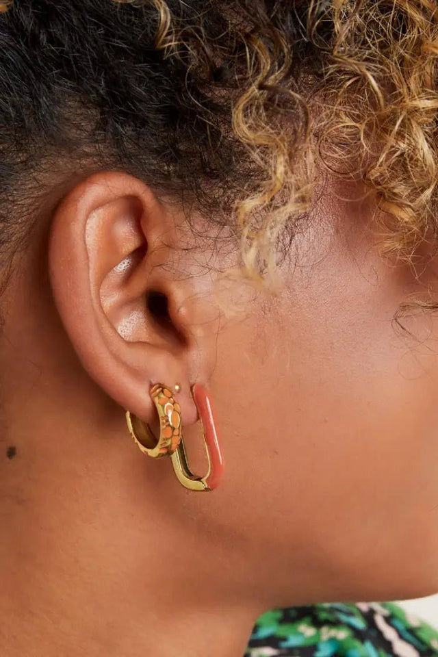 Ovalen oorbel enamel | Goudkleurig-Groen| Stainless Steel - wonder & melon - wonder & melon