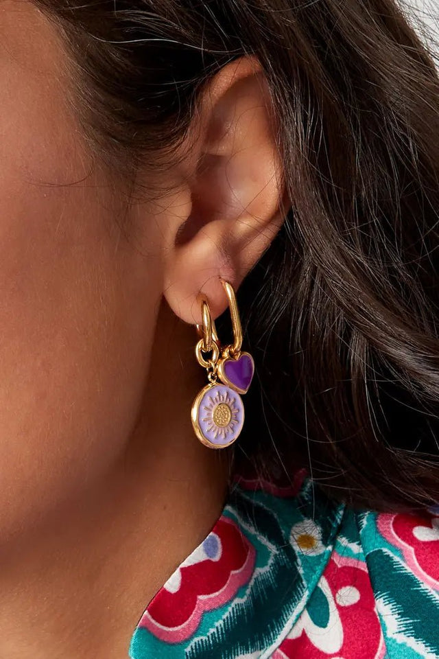 Ovalen oorbel met hart hanger | Paars | Stainless Steel - wonder & melon - wonder & melon