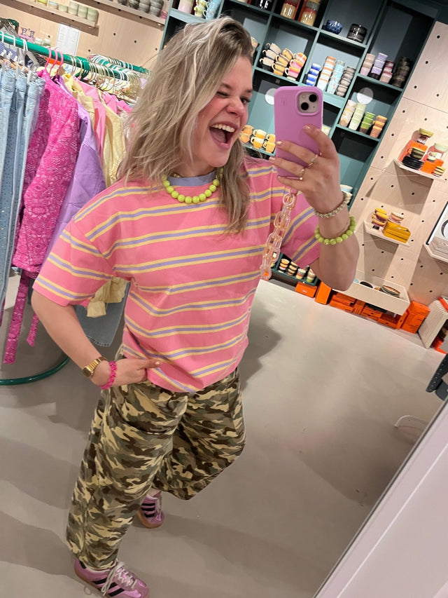 Roze shirt met geel/blauw streepje - wonder & melon - wonder & melon