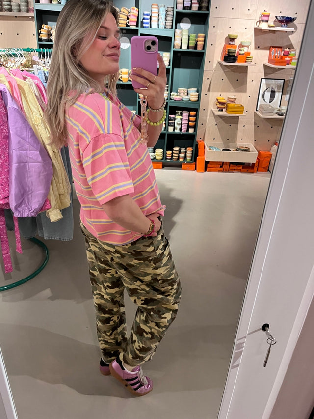Roze shirt met geel/blauw streepje - wonder & melon - wonder & melon