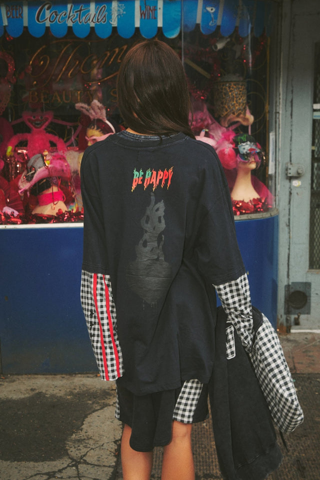 SABBI | The Be Happy Gingham Long sleeve tee| Black - Sabbi - wonder & melon