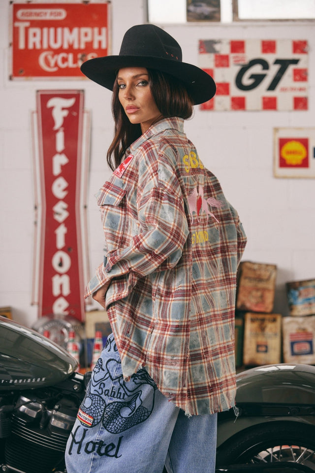 SABBI | The Horse Power Distressed Flannel Shirt Burgundy - Sabbi - wonder & melon