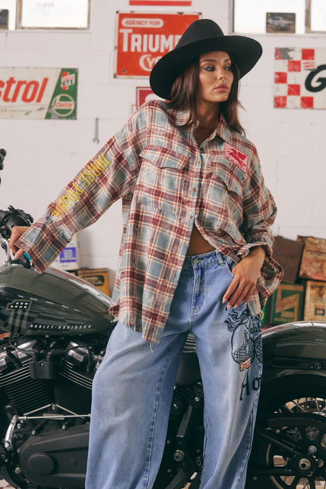 SABBI | The Horse Power Distressed Flannel Shirt Burgundy - Sabbi - wonder & melon