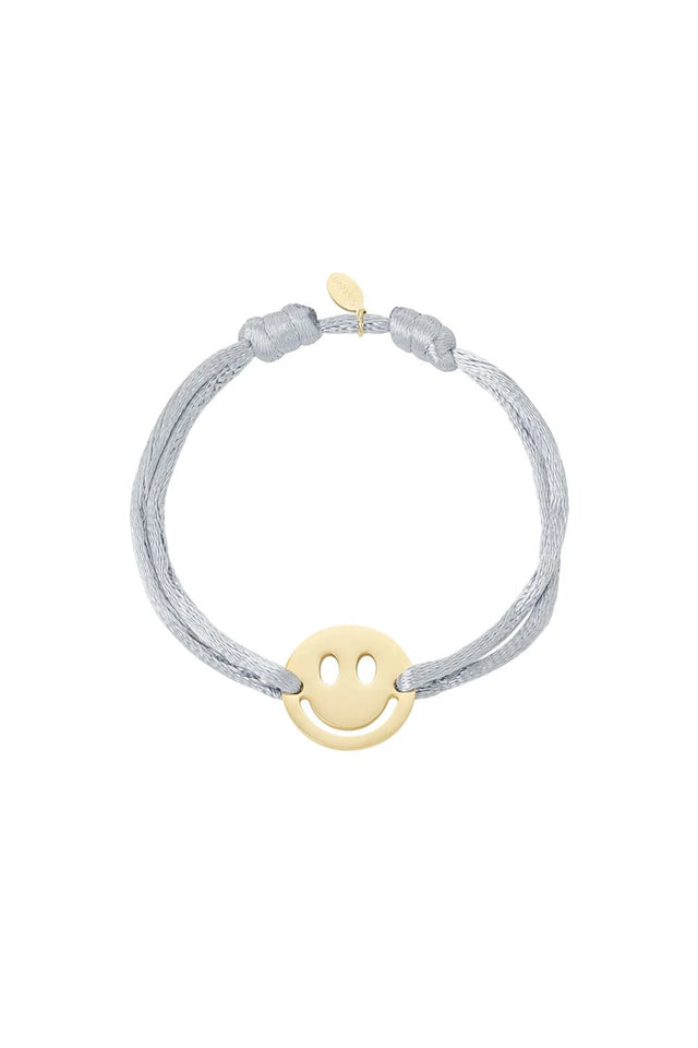 Satijnen Armband Smiley | Grijs - wonder & melon - wonder & melon