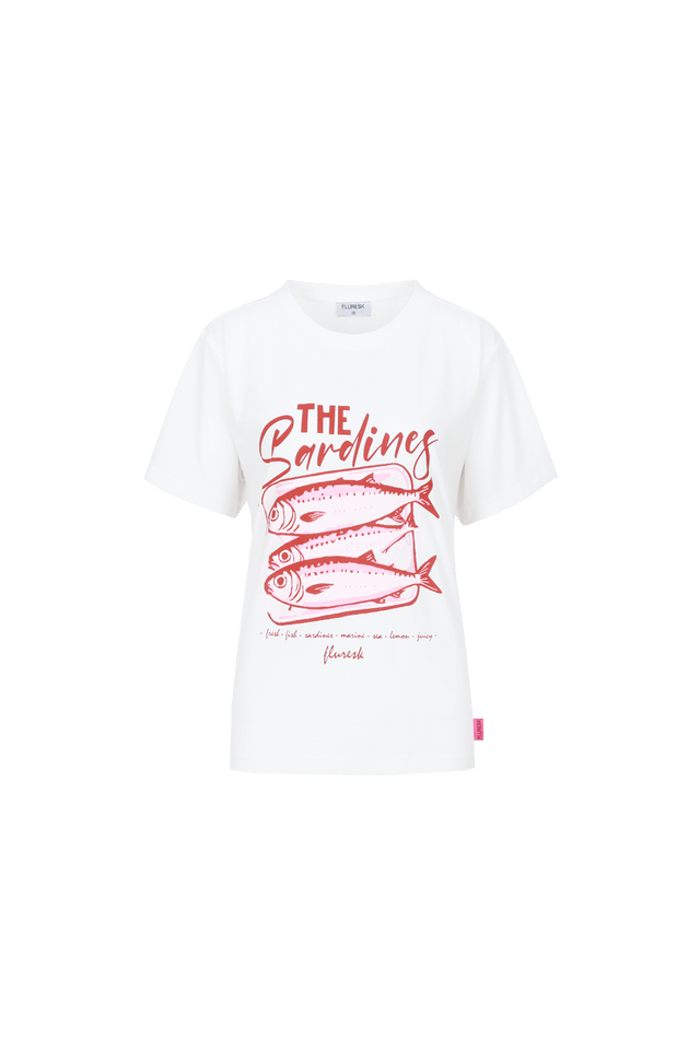 Shirt met vis | Wit/Roze | Fluresk - Fluresk - wonder & melon