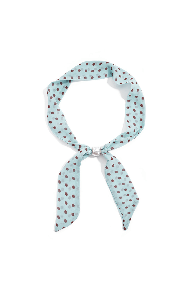 Sjaaltje met parel | Blauw met bruine stippen - wonder & melon - wonder & melon