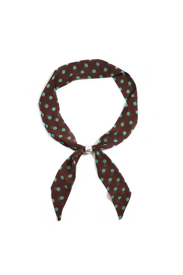 Sjaaltje met parel | Bruin met blauwe stippen - wonder & melon - wonder & melon