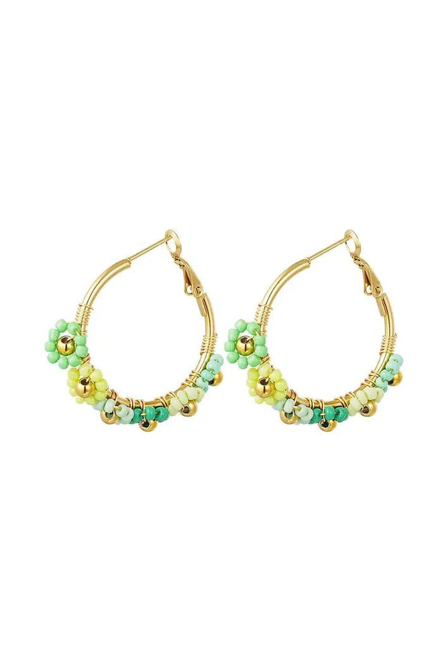 Statement oorbel bloemen | Goudkleurig-Groen | Stainless Steel - wonder & melon - wonder & melon