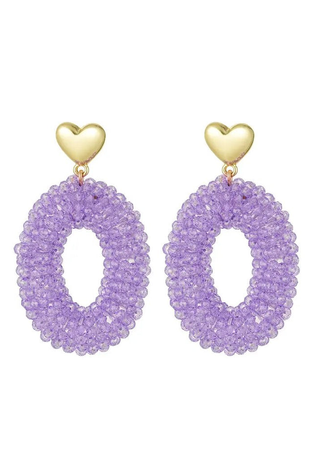 Statement oorbel met hart | Lila | Glazen kralen - wonder & melon - wonder & melon