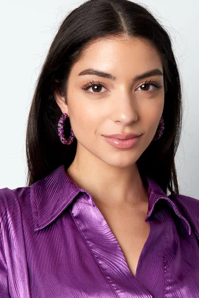 Statement Oorbel met kralen groot | Paars | Glazen kralen - wonder & melon - wonder & melon