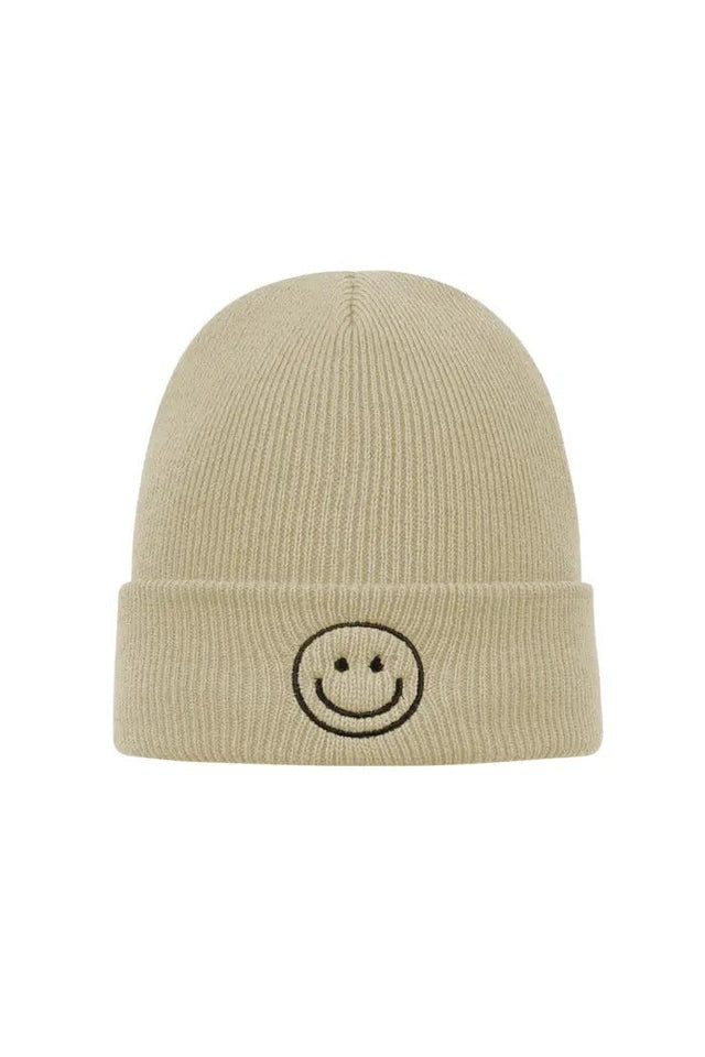 Beanie met smiley | Beige | Fuchsia | Lila - wonder & melon - wonder & melon