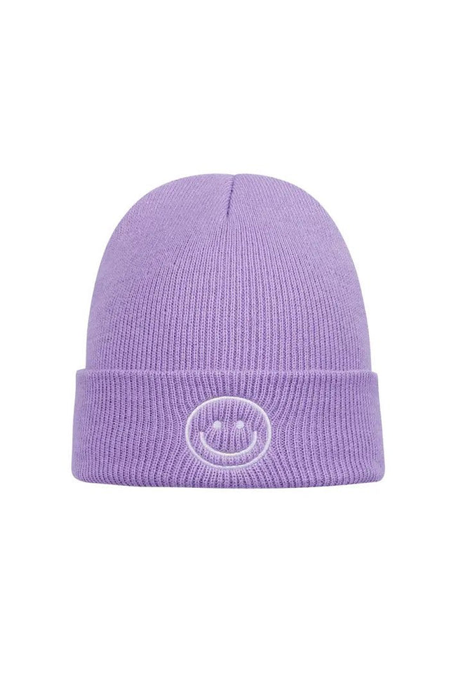 Beanie met smiley | Beige | Fuchsia | Lila - wonder & melon - wonder & melon