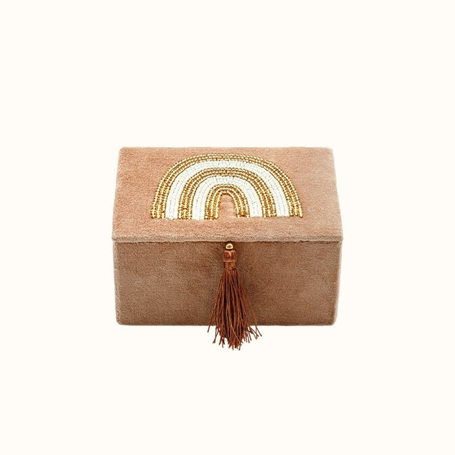 Velvet box small with rainbow in beads terra - À la Collection - wonder & melon