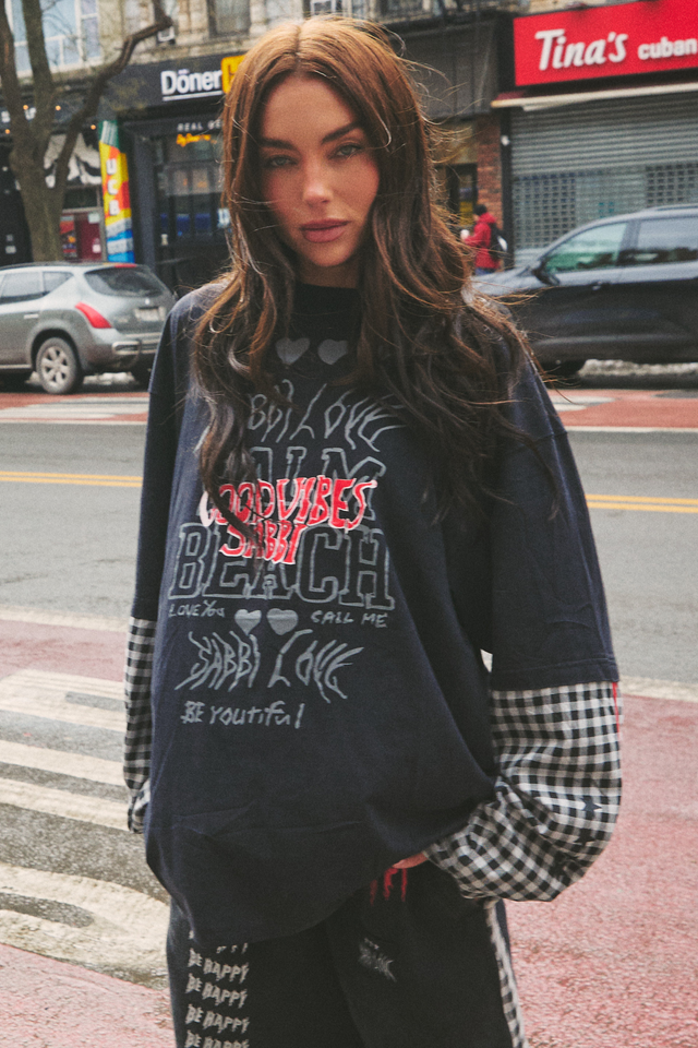 SABBI | The Be Happy Gingham Long sleeve tee| Black