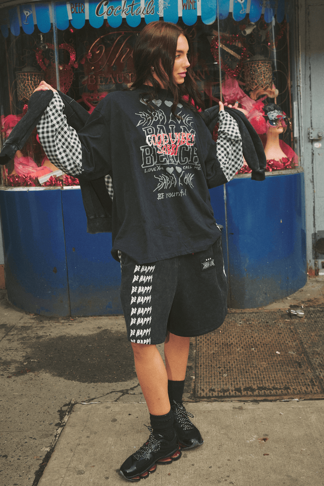 SABBI | The Be Happy Gingham Long sleeve tee| Black