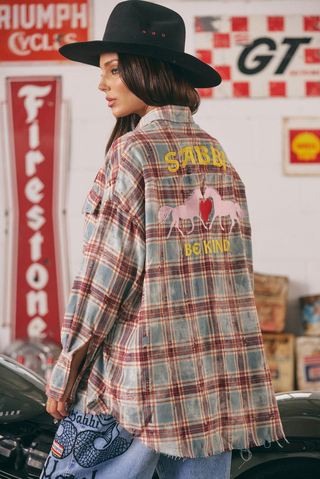 SABBI | The Horse Power Distressed Flannel Shirt Burgundy