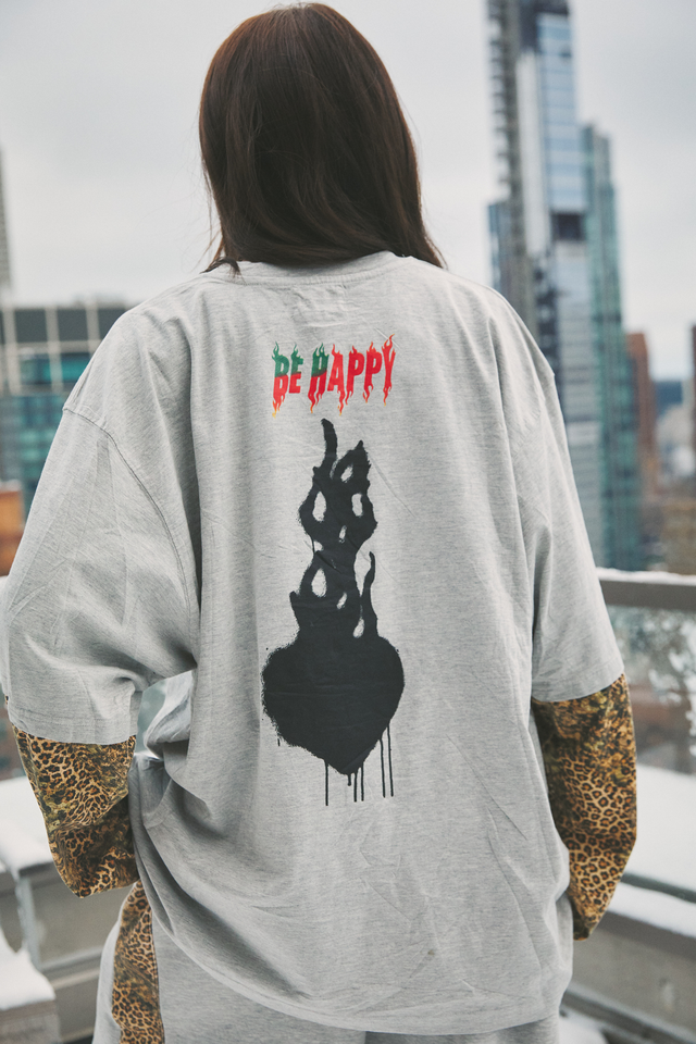 SABBI | The Be Happy Leopard Long sleeve tee| Grey