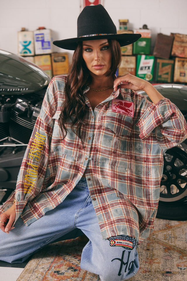 SABBI | The Horse Power Distressed Flannel Shirt Burgundy