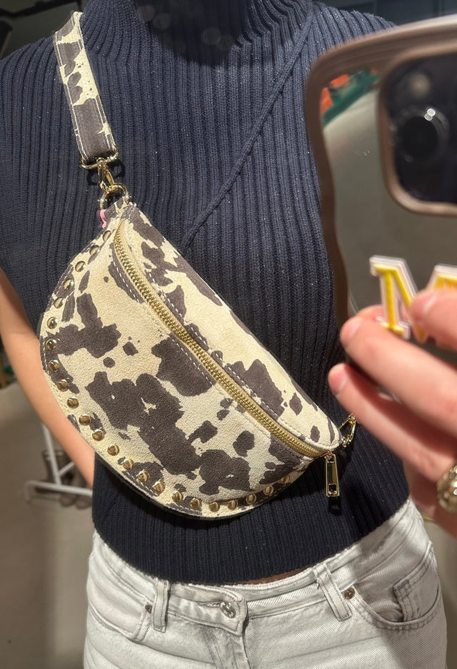 Crossbody Tas | Suede Cow | Donkerbruin - Beige - wonder & melon - wonder & melon