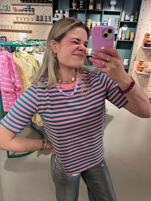 Gestreept T-Shirt | Green/Pink - wonder & melon - wonder & melon